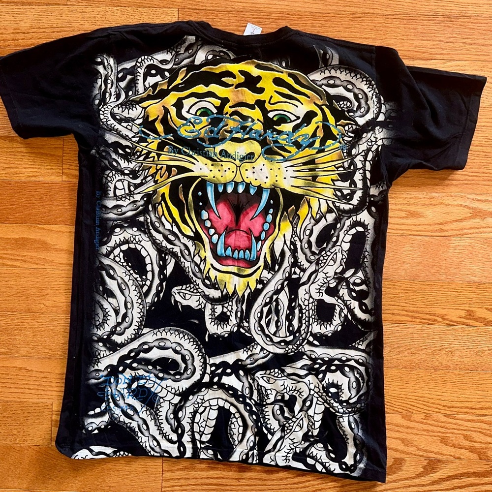 Ed Hardy Mens Black Tiger Print Short Sleeve T Shirt Size L
